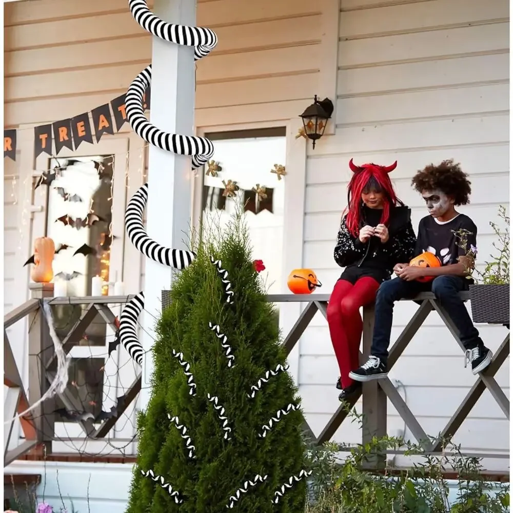 12 Ft Black White Sandworm Garland & 10 Spiral Halloween Ornaments NIB